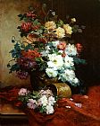 Eugene Henri Cauchois Famous Paintings - Roses and Dahlias